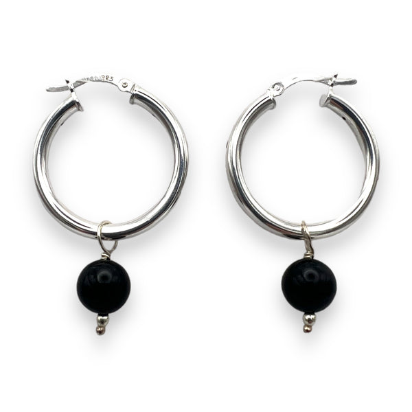 Medium SS Hoops w/ Black Onyz